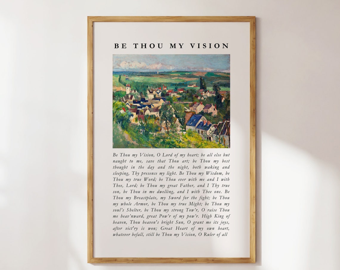 Be Thou My Vision Hymn Village Landscape Vintage Scripture Poster