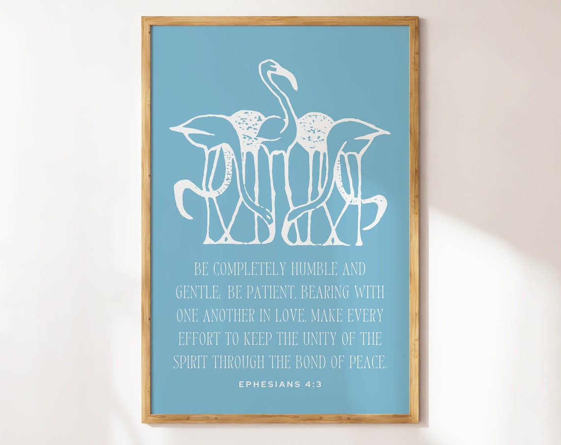 Ephesians 4:3 Flamingo Unity Bond of Peace Bible Verse Poster