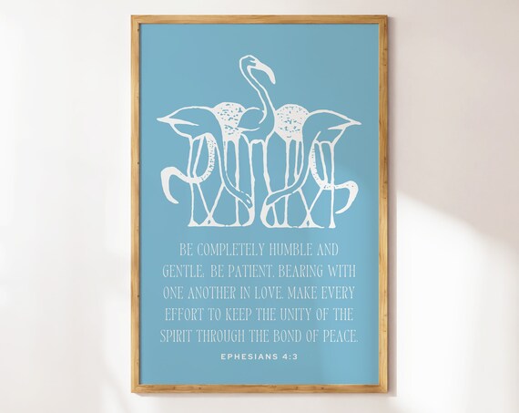 Ephesians 4:3 Flamingo Unity Bond of Peace Bible Verse Poster