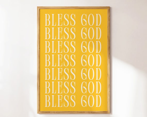 Bless God Christian Wall Art Tropical Wall Art Yellow Home Decor Art Bible Verse Wall Art Trendy Apartment Decor Gift