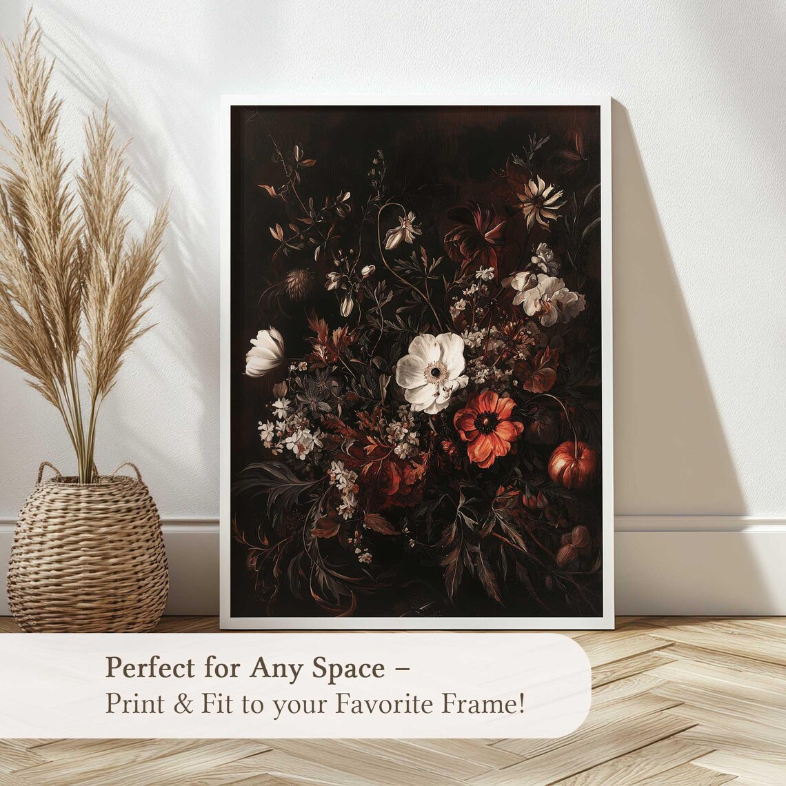 Dark Floral Bouquet Autumn Blooms Vintage Still Life Art Print - Image 4
