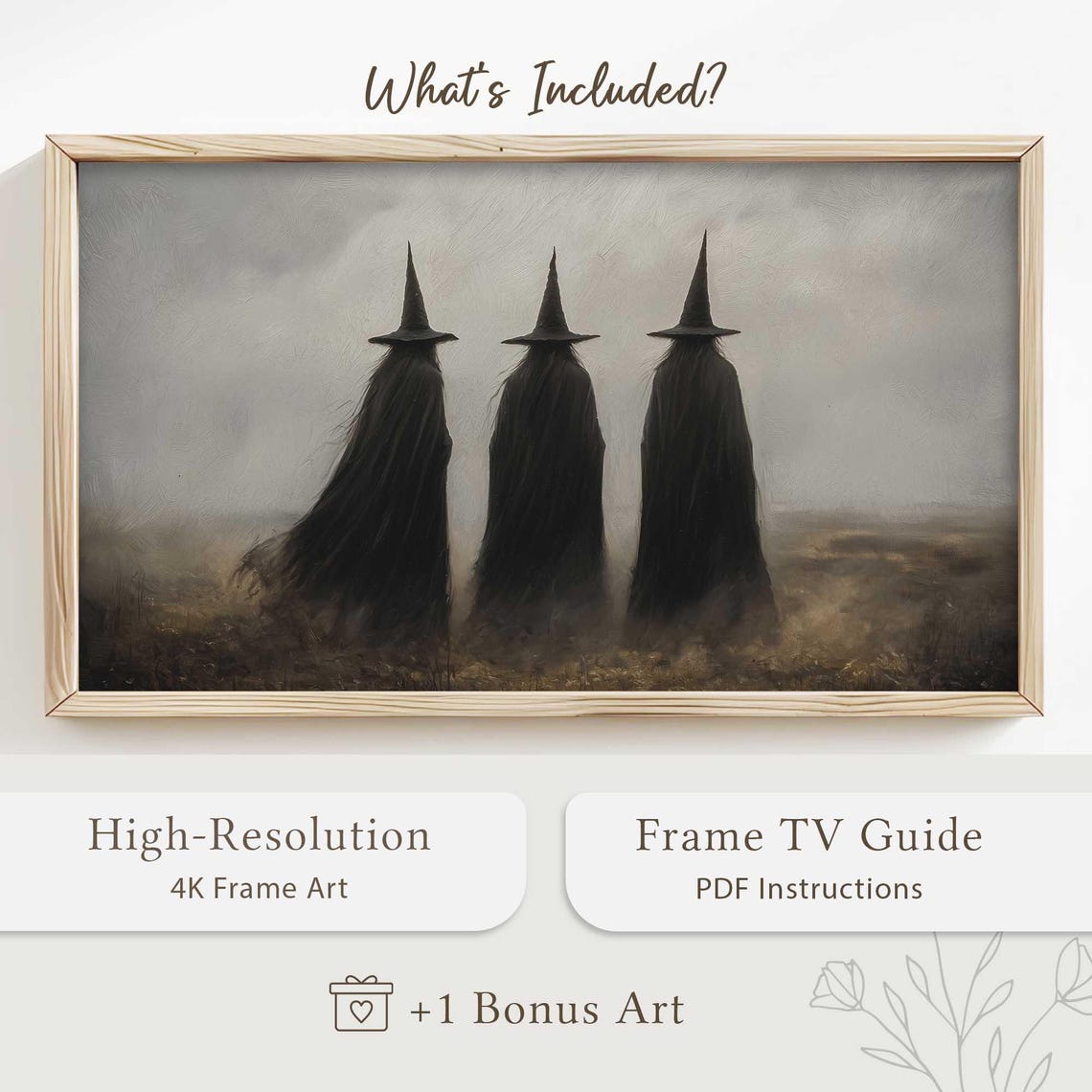Three Witches In Fog Dark Witchy Coven Spooky Halloween Wall Art - Image 5