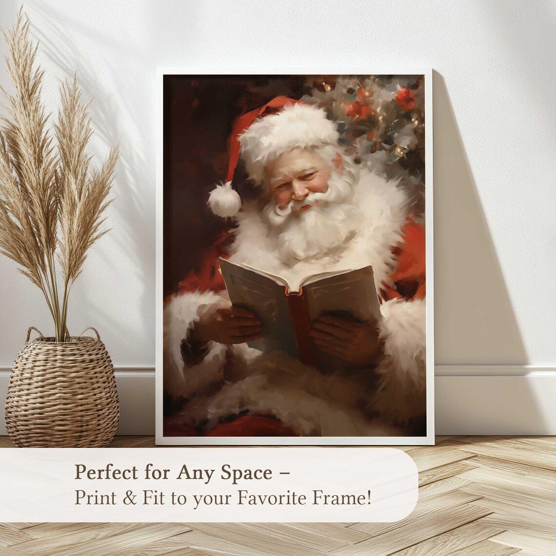 Santa Claus Reading by the Fire Cozy Christmas Watercolor Poster - Image 5