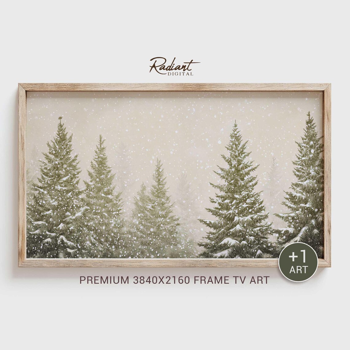 Evergreen Trees in Falling Snow Serene Winter Night Watercolor Poster