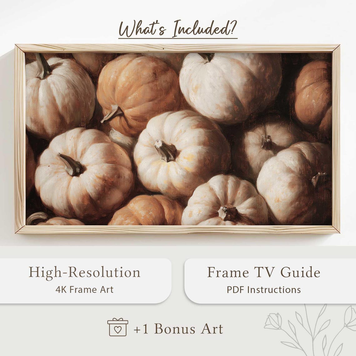 Rustic White And Orange Pumpkin Pile Fall Harvest Closeup Wall Art - Image 5