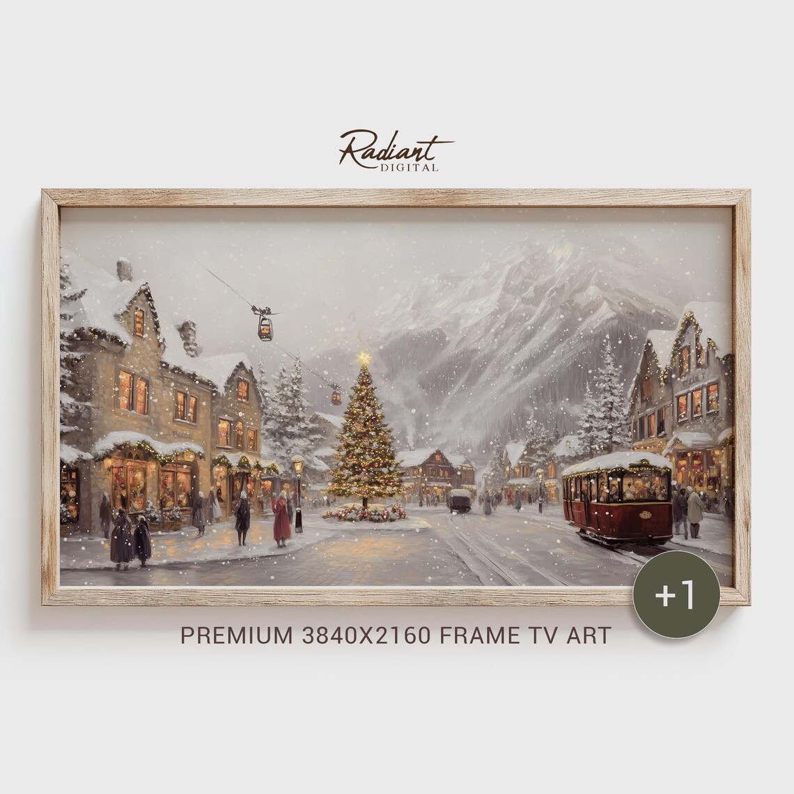 Alpine Village Christmas Tree Cable Car Vintage Tram Snow Poster