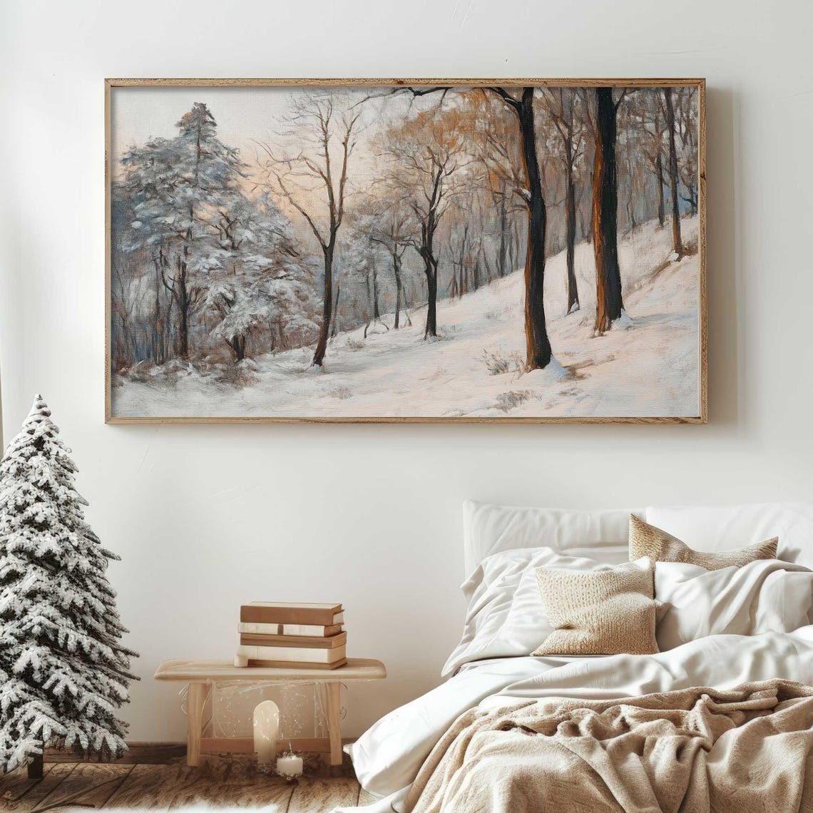 Snowy Forest Bare Trees Sunset Glow Peaceful Winter Wall Art - Image 4