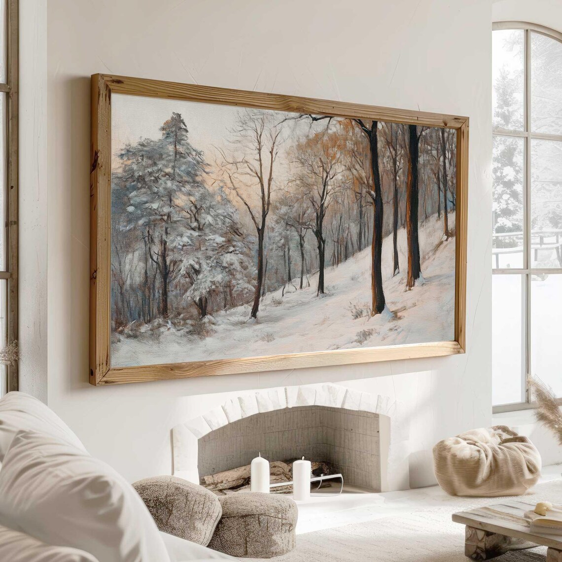 Snowy Forest Bare Trees Sunset Glow Peaceful Winter Wall Art - Image 3