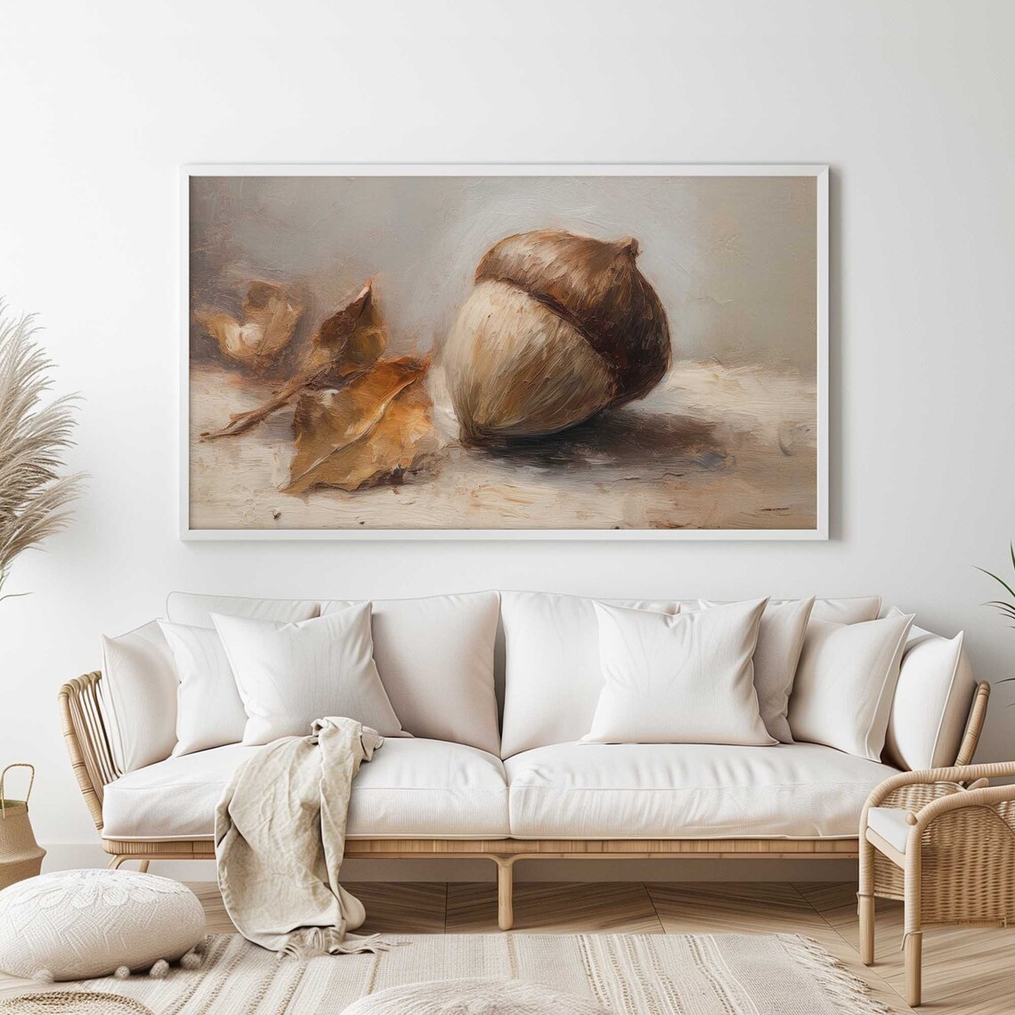 Rustic Acorn With Autumn Leaves Oil Painting Still Life Poster - Image 2