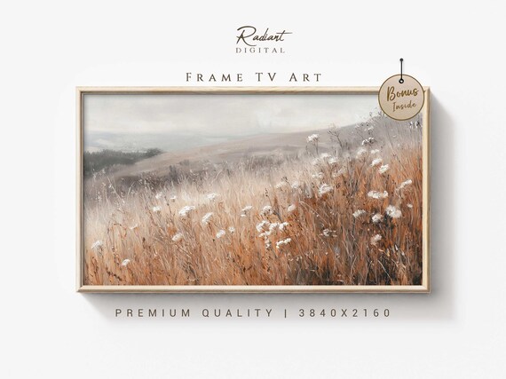 Autumn Wildflower Field Golden Grasses Misty Hills Rustic Wall Art