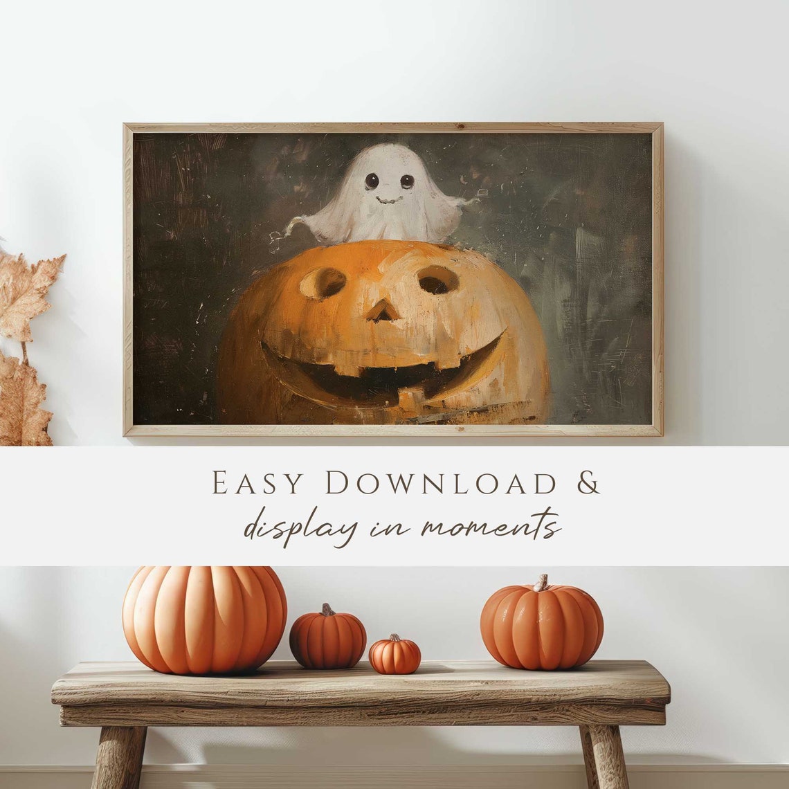 Happy Cute Ghost Peeking Behind Smiling Jack O Lantern Poster - Image 5