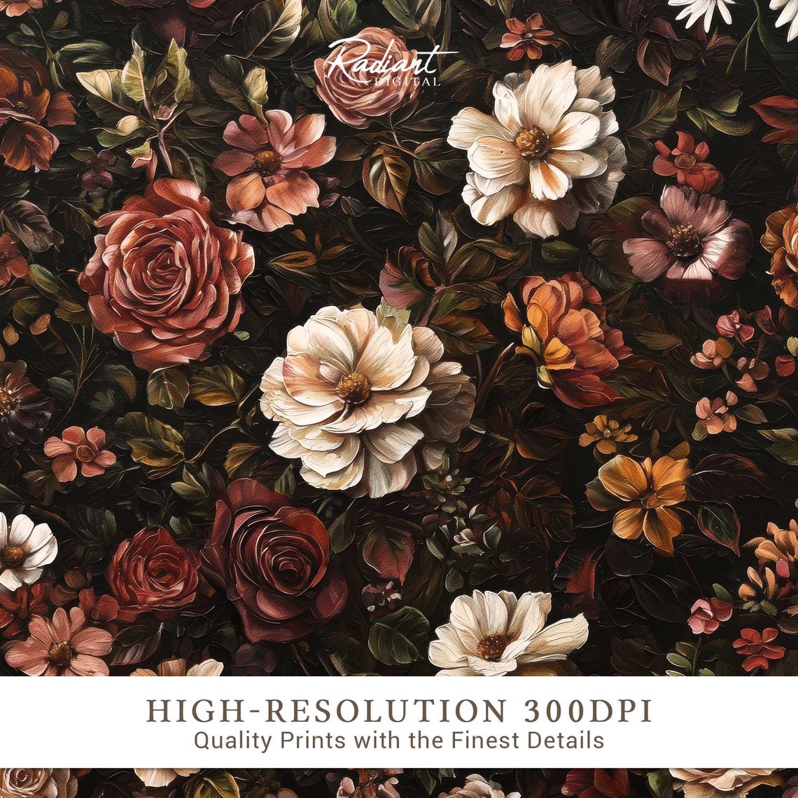 Vintage Dark Floral Rose Tapestry Pattern Botanical Wall Art - Image 3