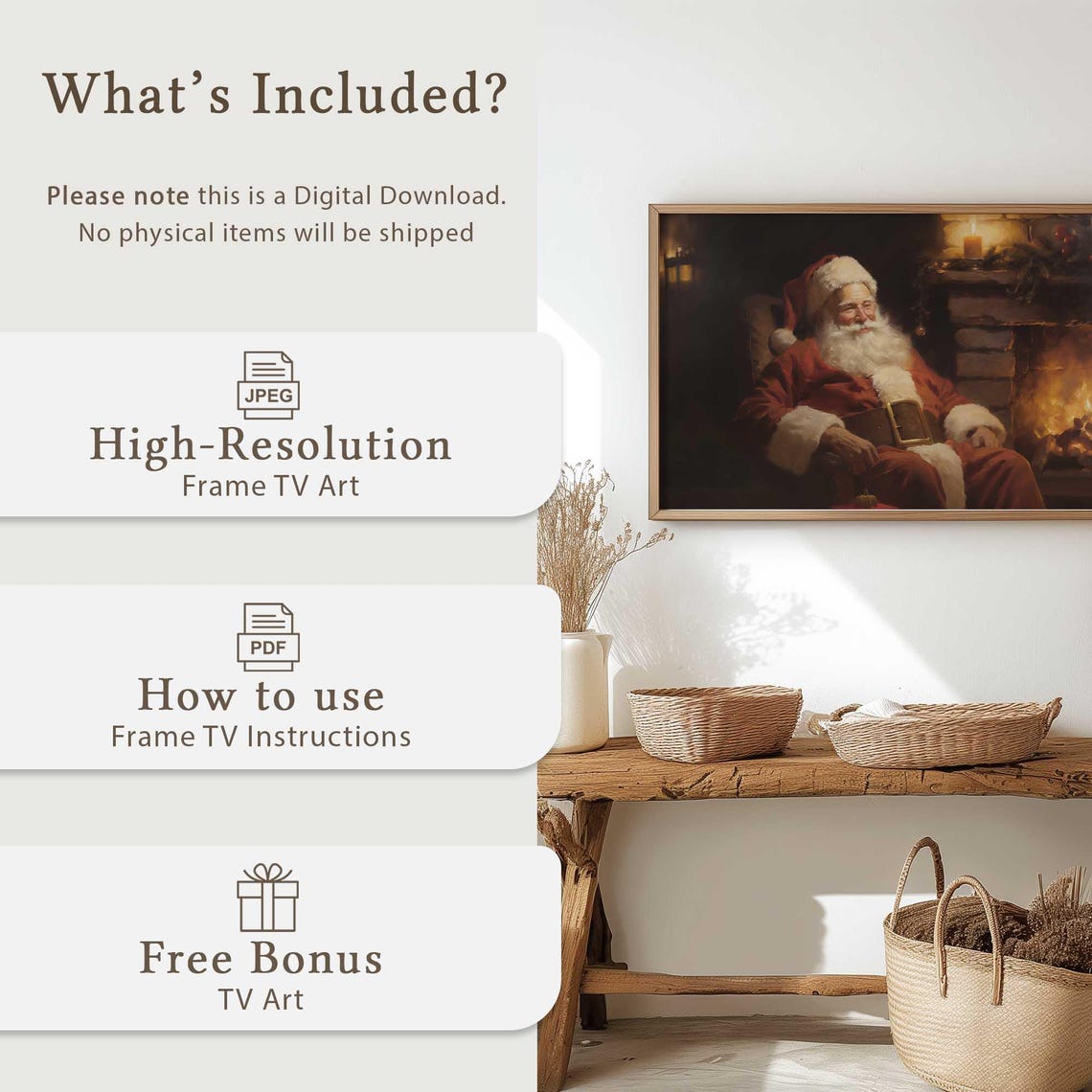Santa Claus Resting By Cozy Fireplace Christmas Eve Wall Art - Image 5