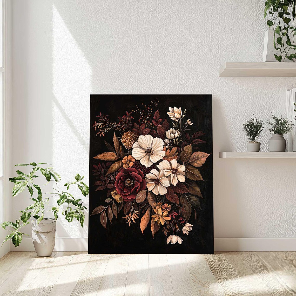 Dark Moody Floral Bouquet Vintage Botanical Oil Painting Wall Art - Image 5