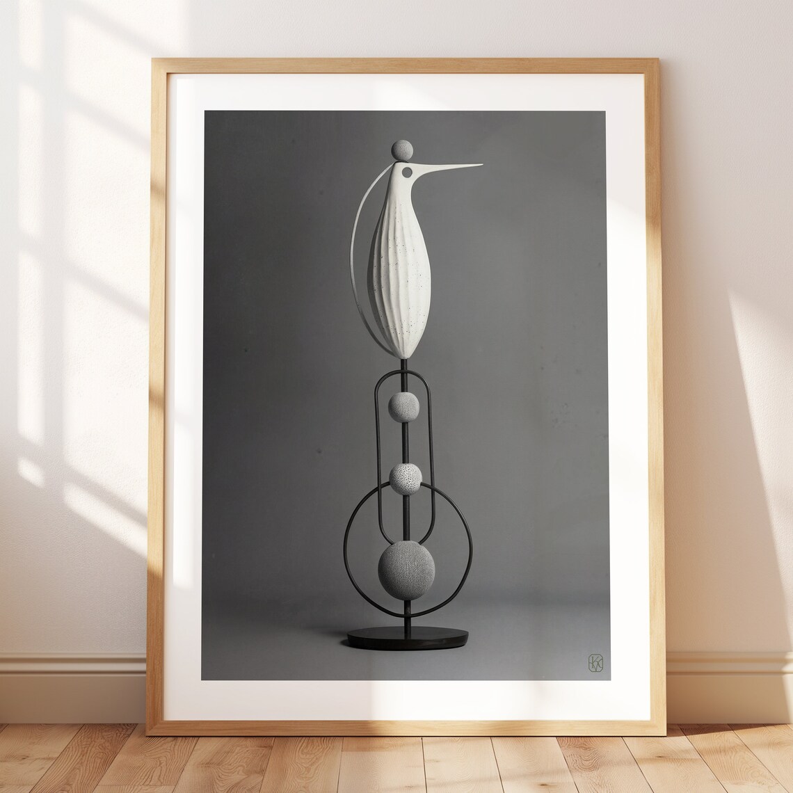 Minimalist White Bird Sculpture On Black Stand Contemporary Art Poster
