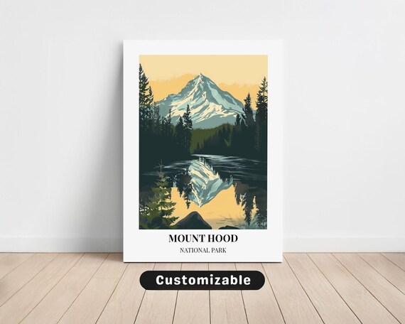 Mount Hood National Park Travel Poster Snow Peak Lake Reflection Decor
