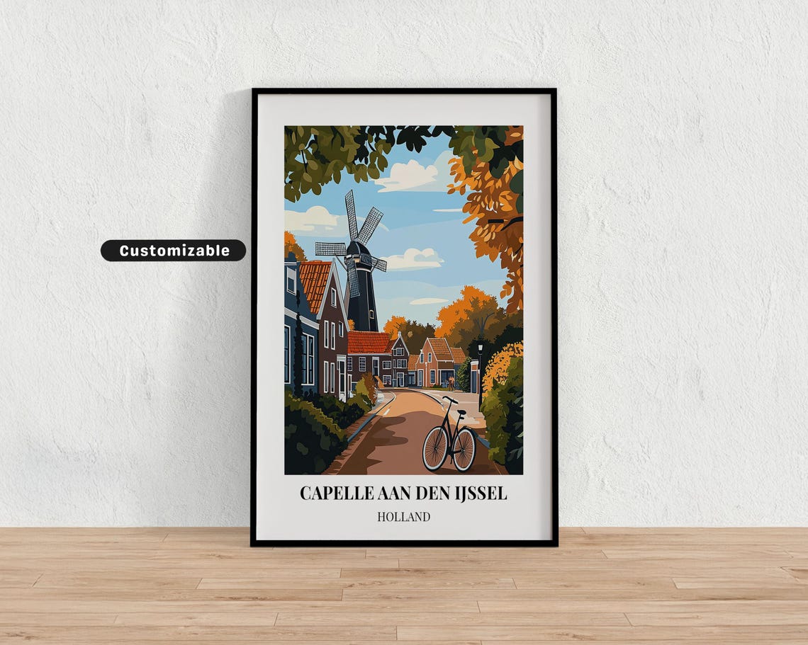 Capelle Aan Den IJssel Holland Windmill Bicycle Travel Poster