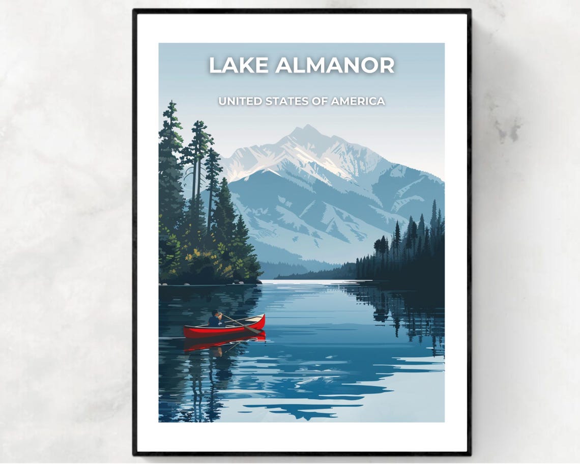 Lake Almanor Travel Print Wall Art Lake Almanor California City Print Lake Almanor Travel Gift Lake Almanor City Poster Travel Gift