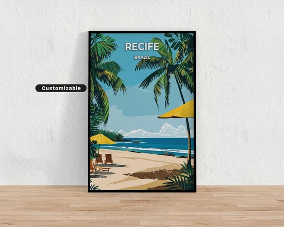 Recife Brazil Travel Poster Custom Wall Art