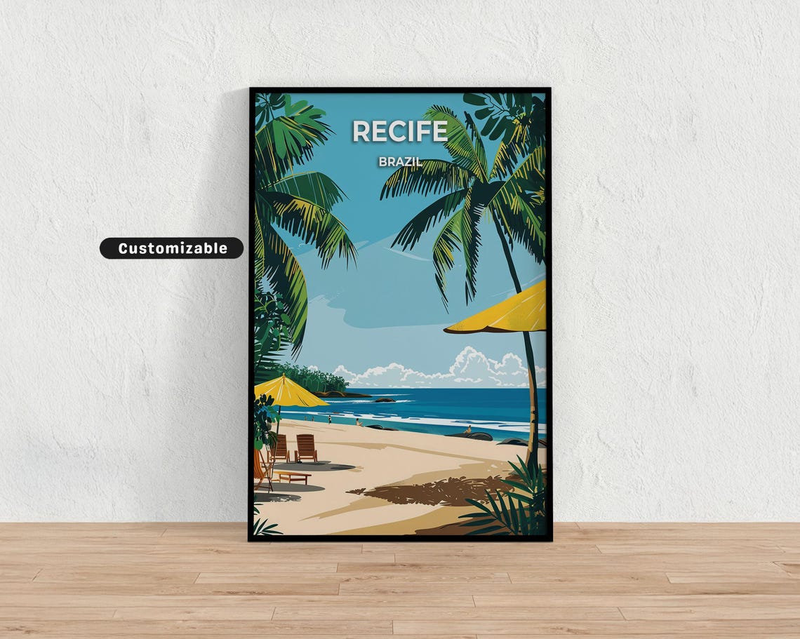Recife Brazil Travel Poster Custom Wall Art