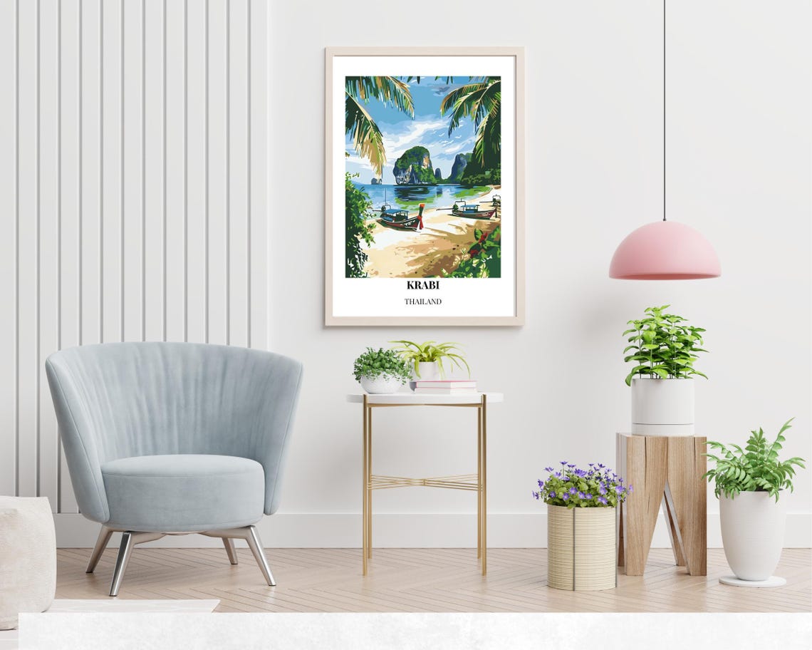 Krabi Thailand Tropical Beach Longtail Boats Sunset Travel Poster - Image 2