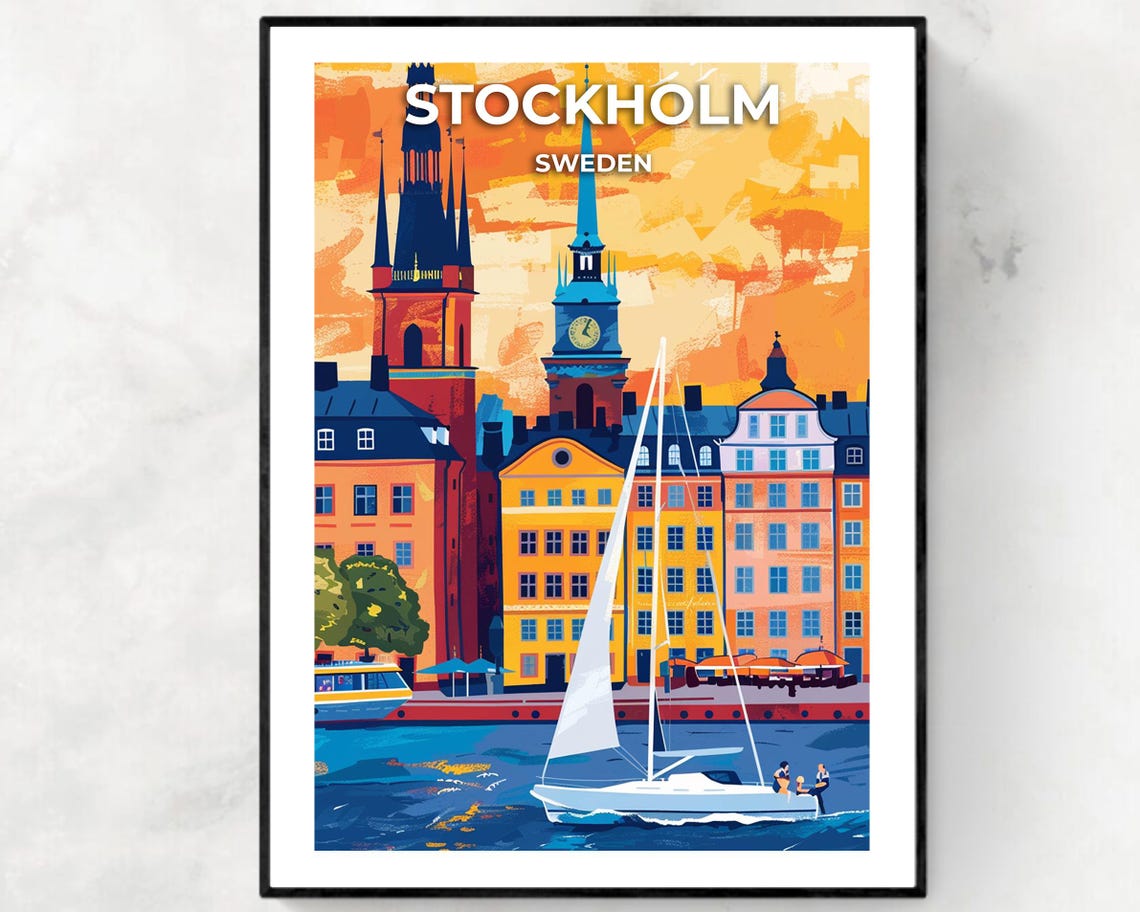 Stockholm Sweden Old Town Waterfront Sailboat Sunset Gamla Stan Poster