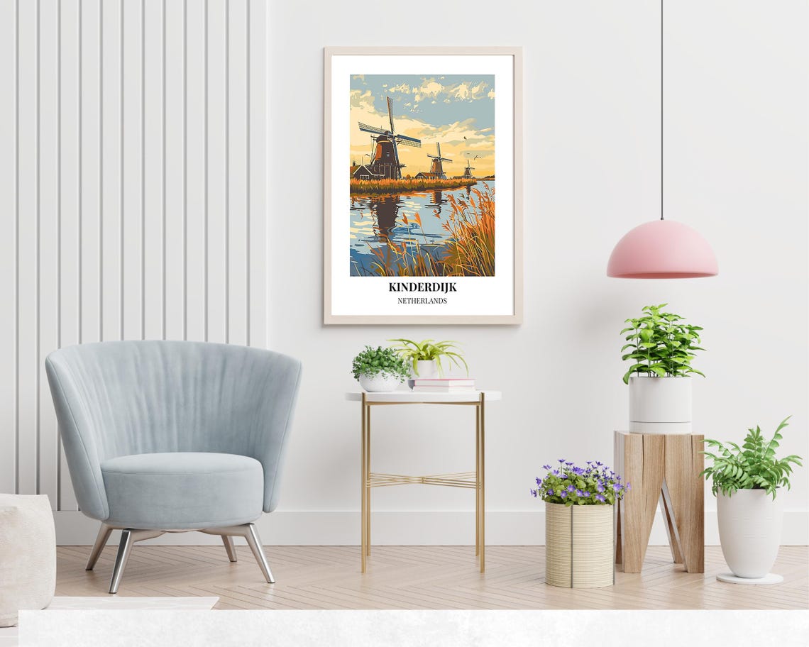 Kinderdijk Netherlands Windmills Sunset Canal Reflections Poster - Image 2
