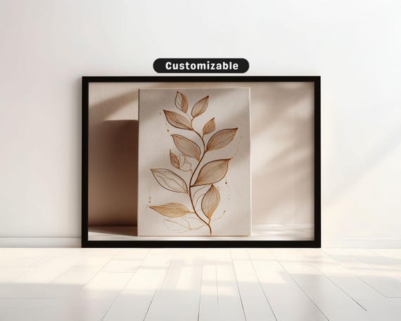 Minimal Linework Plant Form On Neutral Textured Poster Botanical Wall Art Print