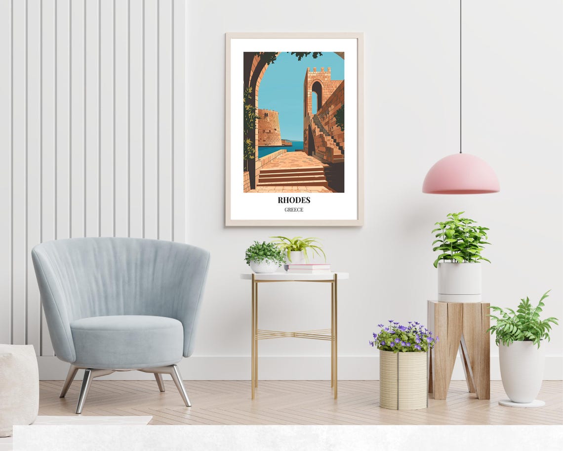 Rhodes Greece Old Harbor Stone Archway Steps Summer Coast Poster - Image 2