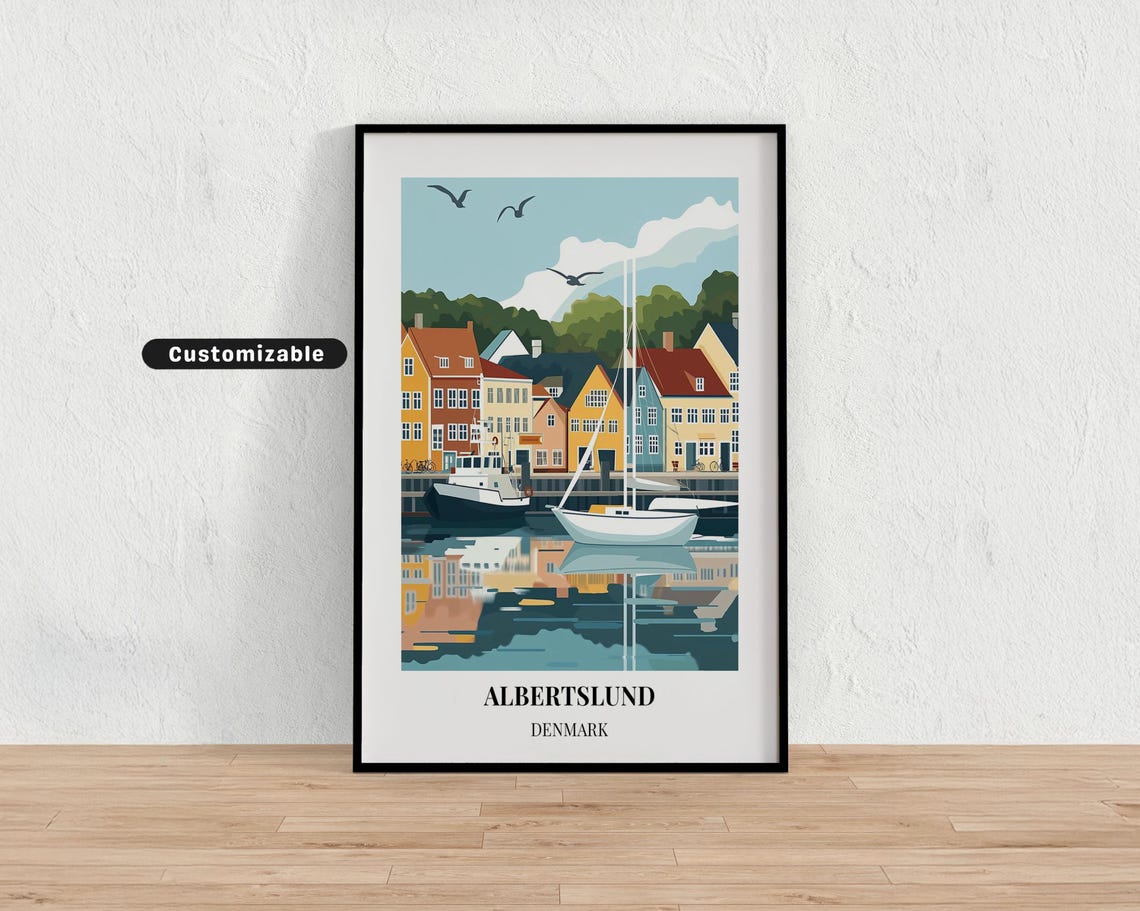 Albertslund Denmark Harbor Minimalist Travel Poster Sailboat Decor