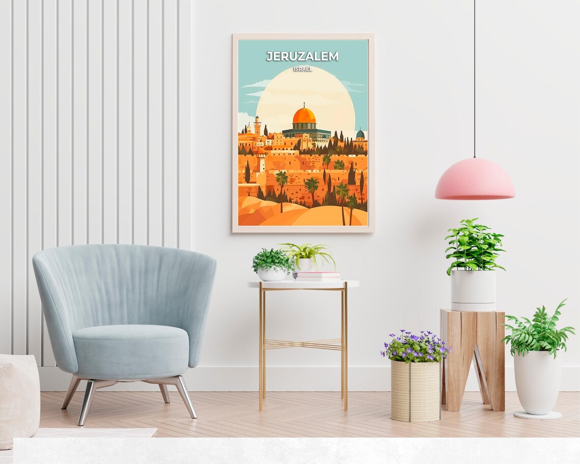 Jerusalem Israel Dome of the Rock Old City Walls Sunset Travel Poster - Image 2