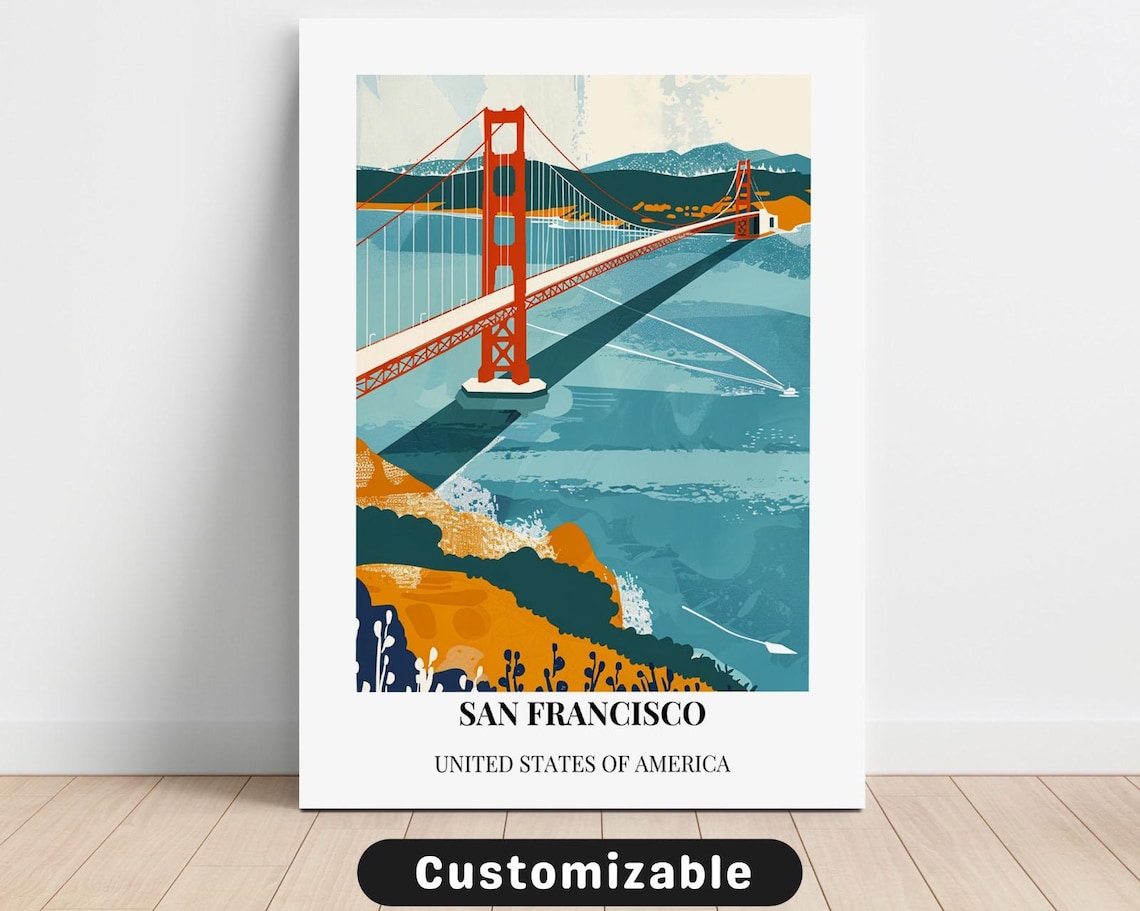 San Francisco Golden Gate Bridge Vintage Travel Poster USA Art