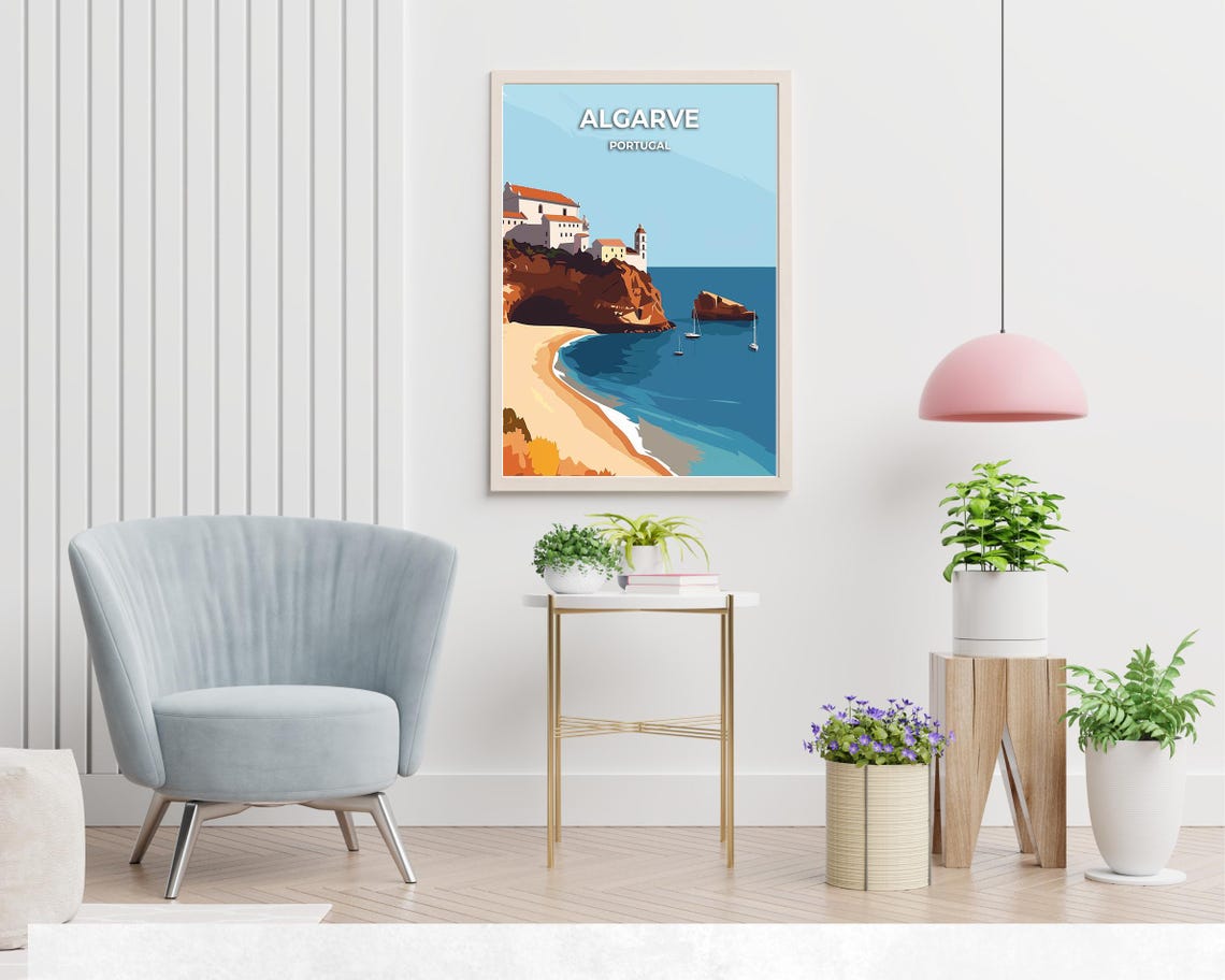 Algarve Portugal Coastal Red Cliffs Beach Vintage Travel Poster - Image 2