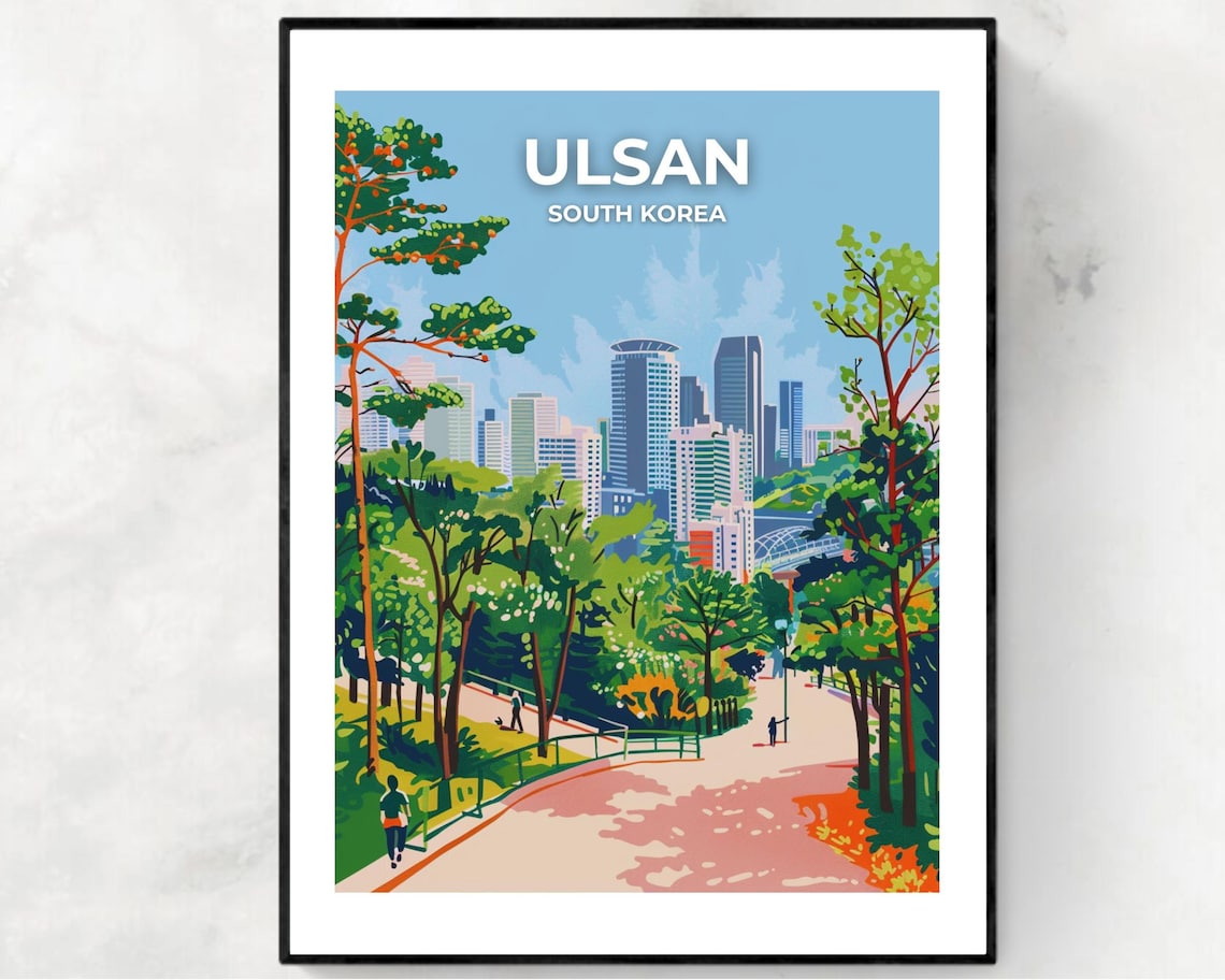 Ulsan South Korea Grand Park Green Trees City Skyline Travel Poster