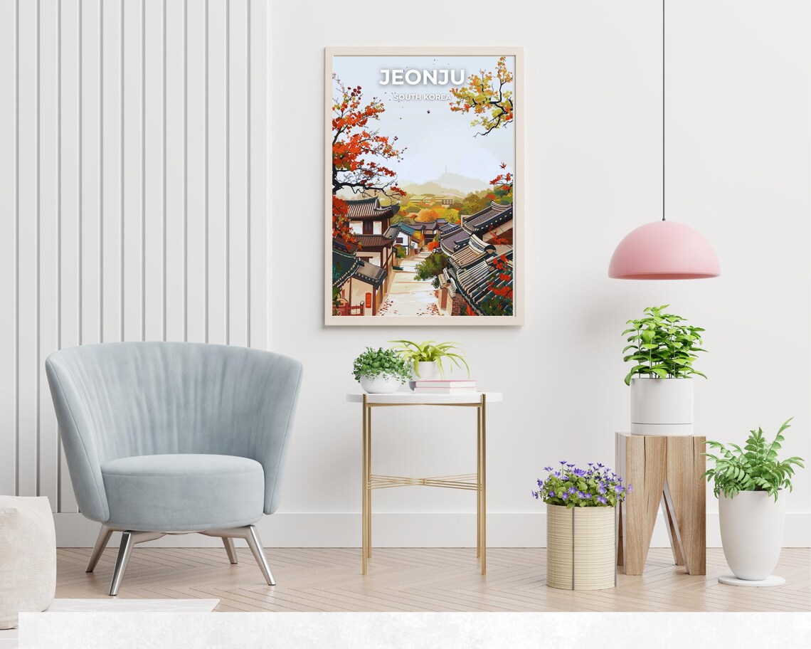 Jeonju South Korea Hanok Village Autumn Street Scenic Poster - Image 2