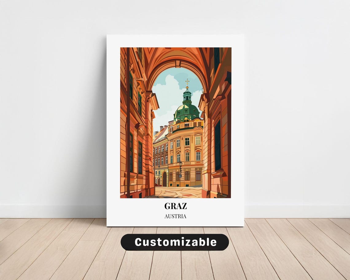 Graz Austria Old Town Arch Street Vintage Travel Canvas Poster