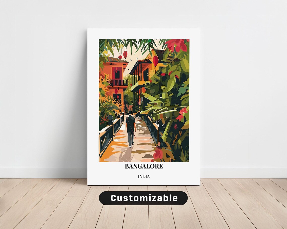 Bangalore India Tropical Lush Street Scene Modern Travel Poster