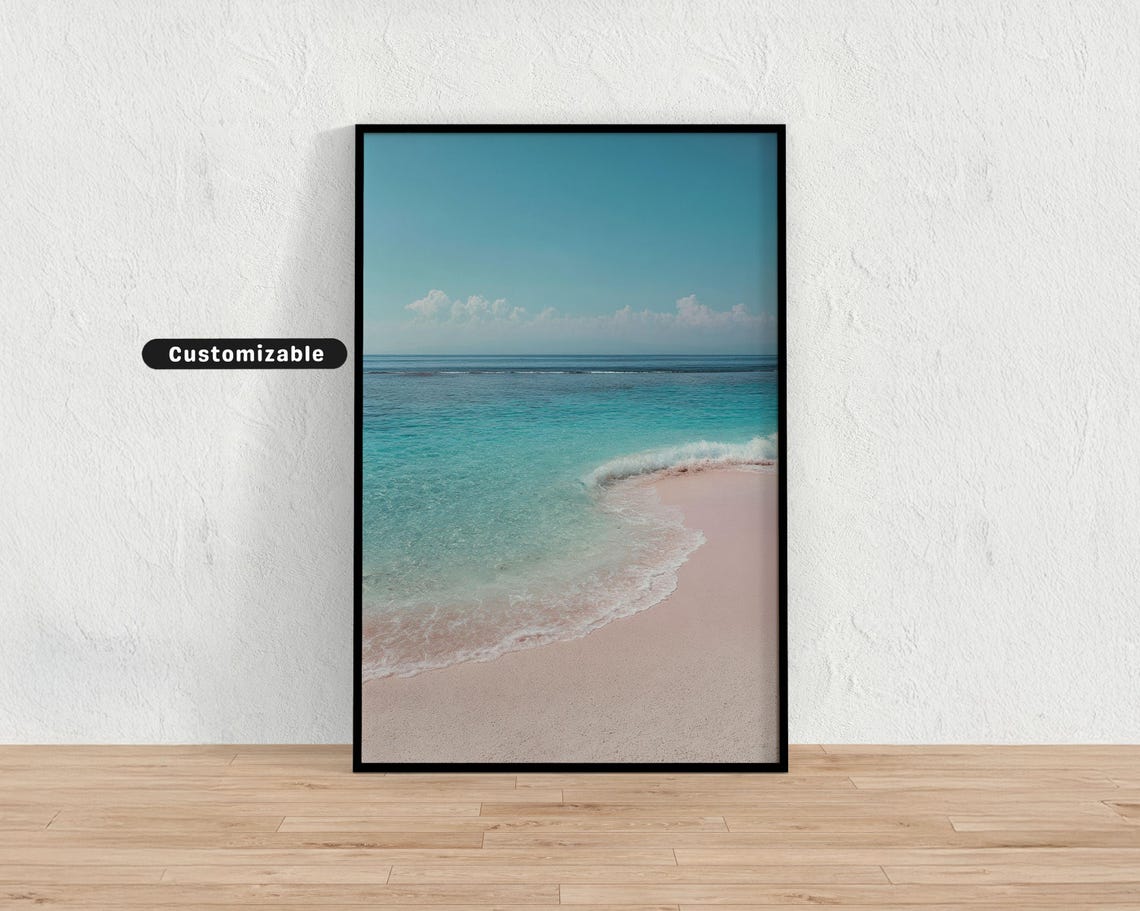 Turquoise Ocean Waves Pale Sand Beach Minimalist Coastal Wall Print