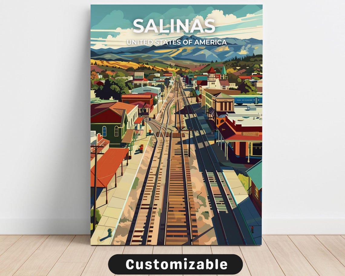 Salinas United States Railroad Town Vintage Travel Destination Poster