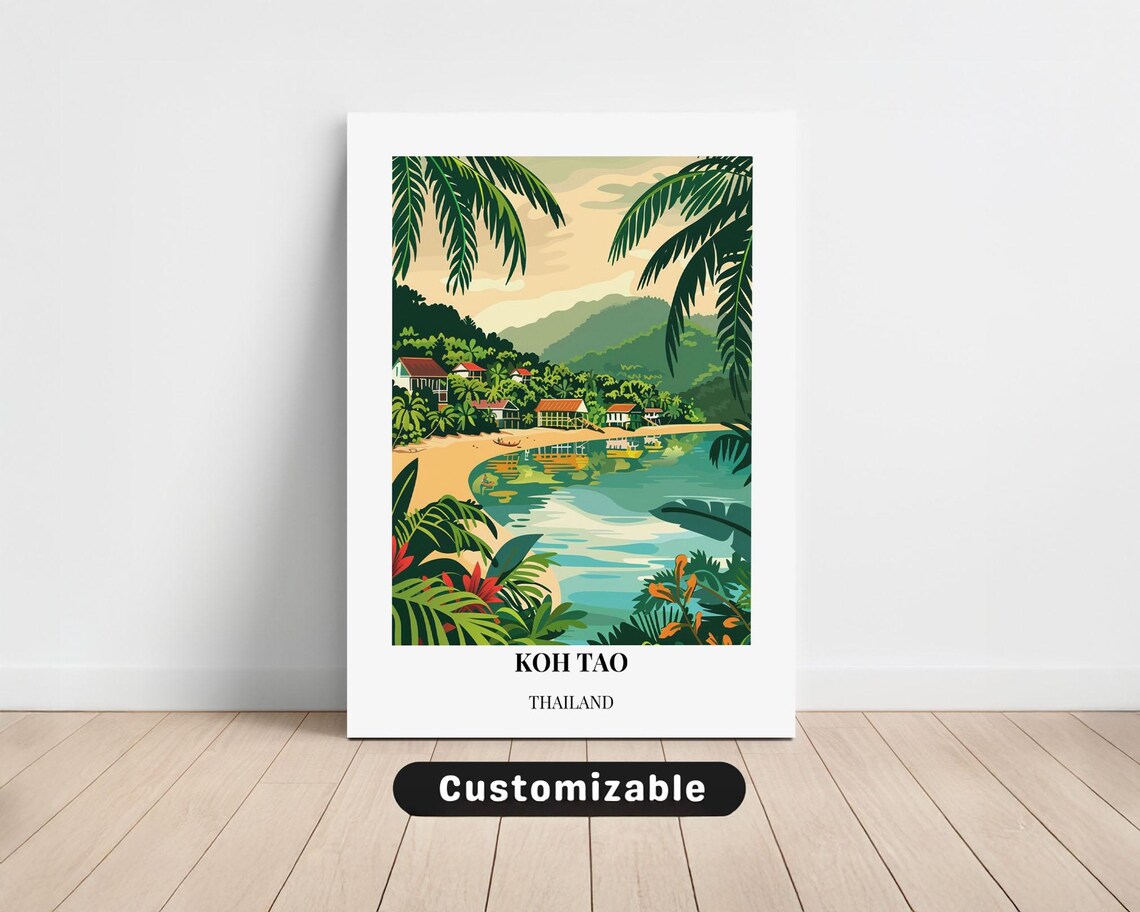 Koh Tao Thailand Tropical Island Beach Cove Palms Travel Poster
