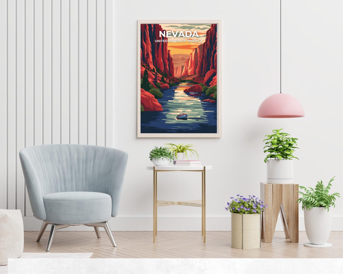 Nevada Red Rock Canyon River Sunset Poster With Top Title Text - Image 2