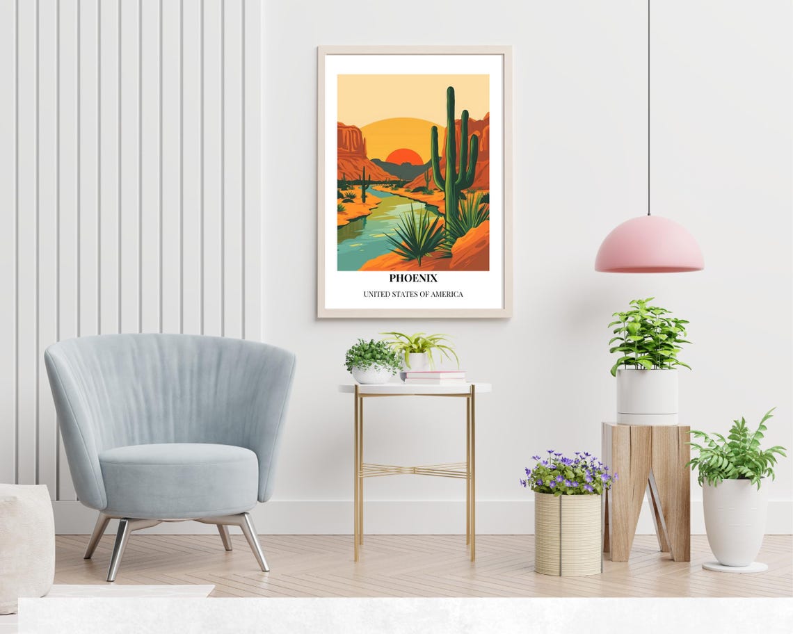 Phoenix Arizona Desert Sunset River Retro Travel Poster Artwork - Image 2