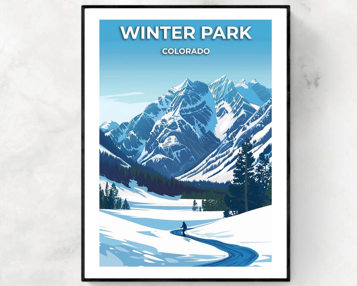 Winter Park Colorado Long Winding Blue Trail Lone Skier Poster
