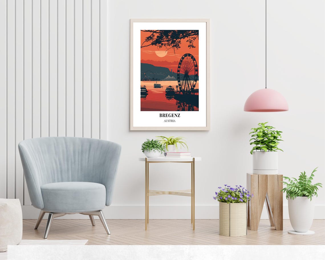 Bregenz Austria Sunset Ferris Wheel Lakeside Silhouette Poster - Image 2