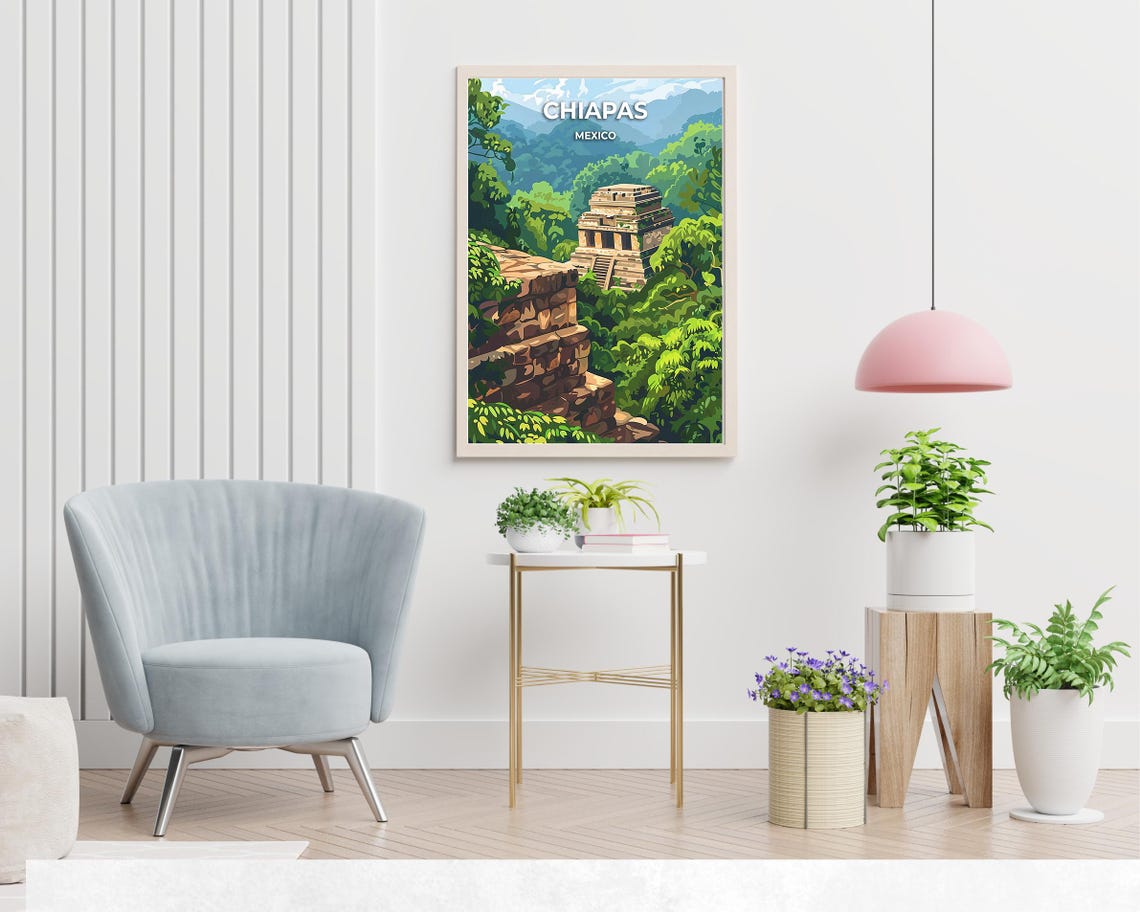 Chiapas Mexico Poster with Palenque Maya Temple in the Jungle - Image 2