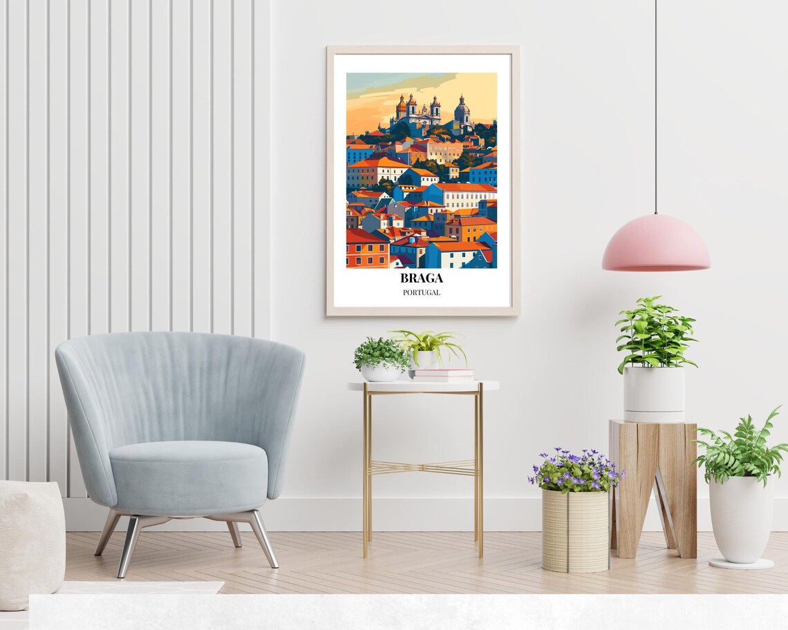Braga Portugal Church Domes Above Colorful Terracotta Rooftops Poster - Image 2