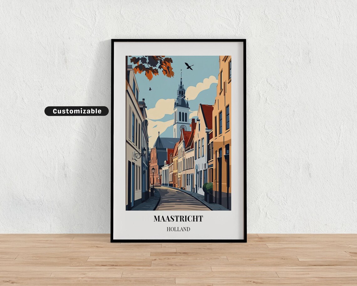 Maastricht Holland Old Church Tower Street Travel Poster Art