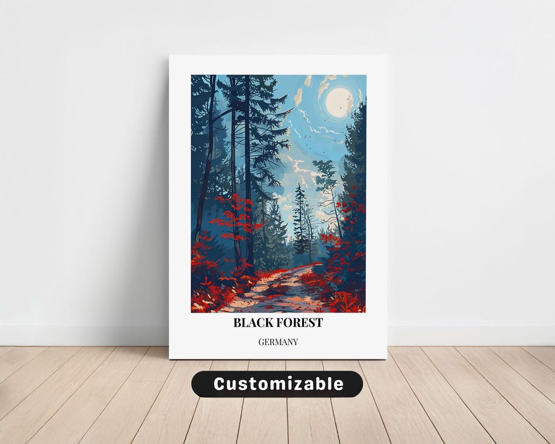 Black Forest Germany Moonlit Pines Full Moon Vintage Travel Poster