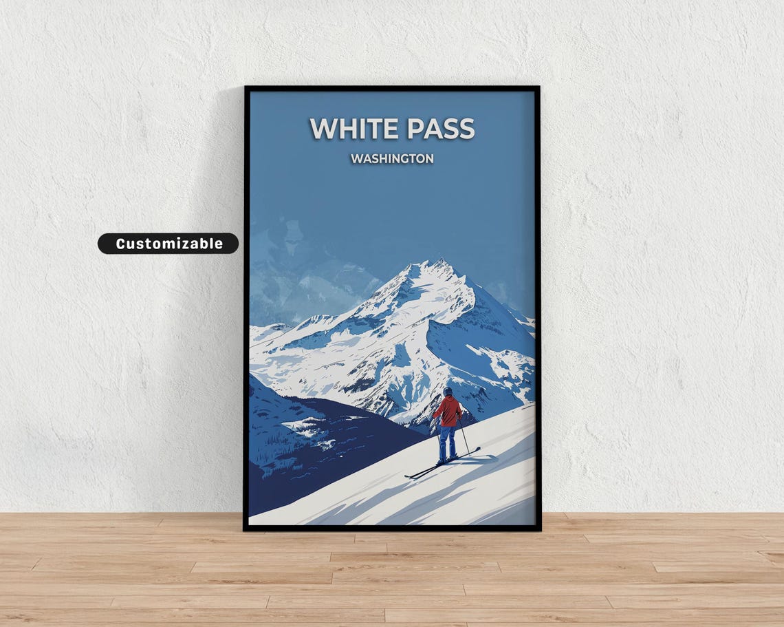 White Pass Washington Alpine Ski Mountain Blue Travel Poster