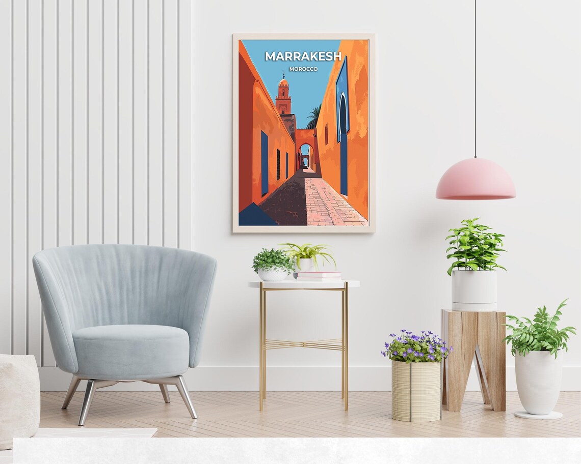 Marrakesh Morocco Medina Alley Koutoubia Mosque Vintage Travel Poster - Image 2